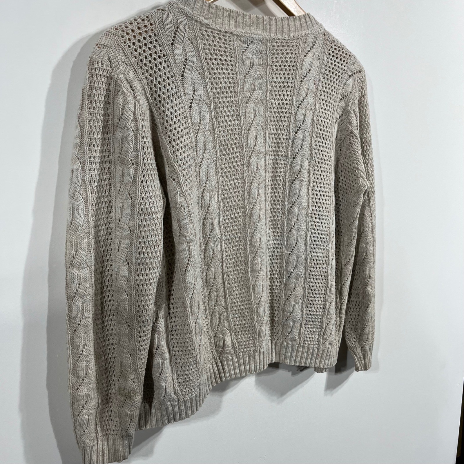 Vintage Kenneth Too Old Money Cable Knit Pointelle Cardigan Sweater Womens Large