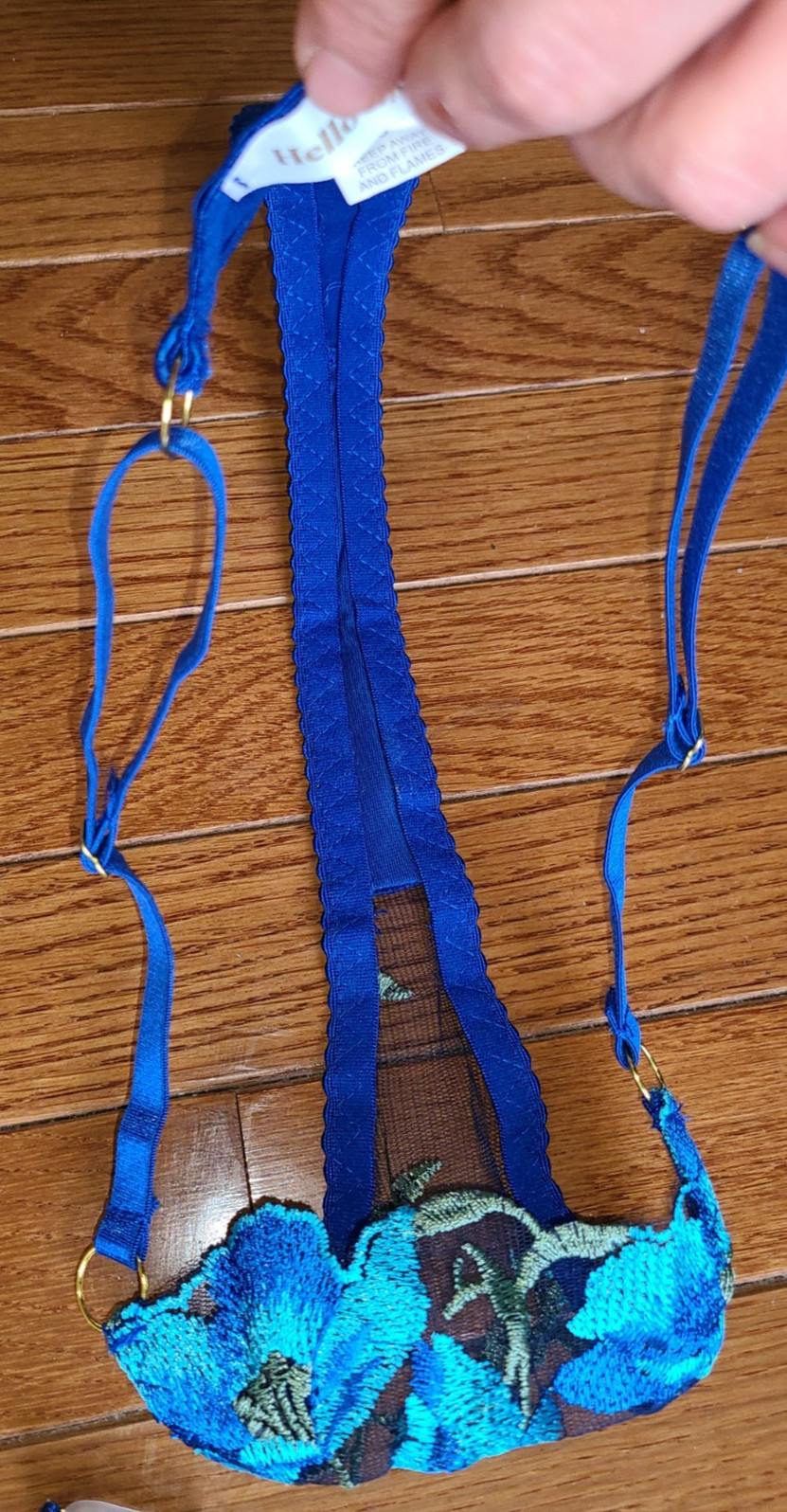 Sexy Blue Hello LA Girl Sz Sm Garter Belt and Thong Fancy floral lace – Silky
