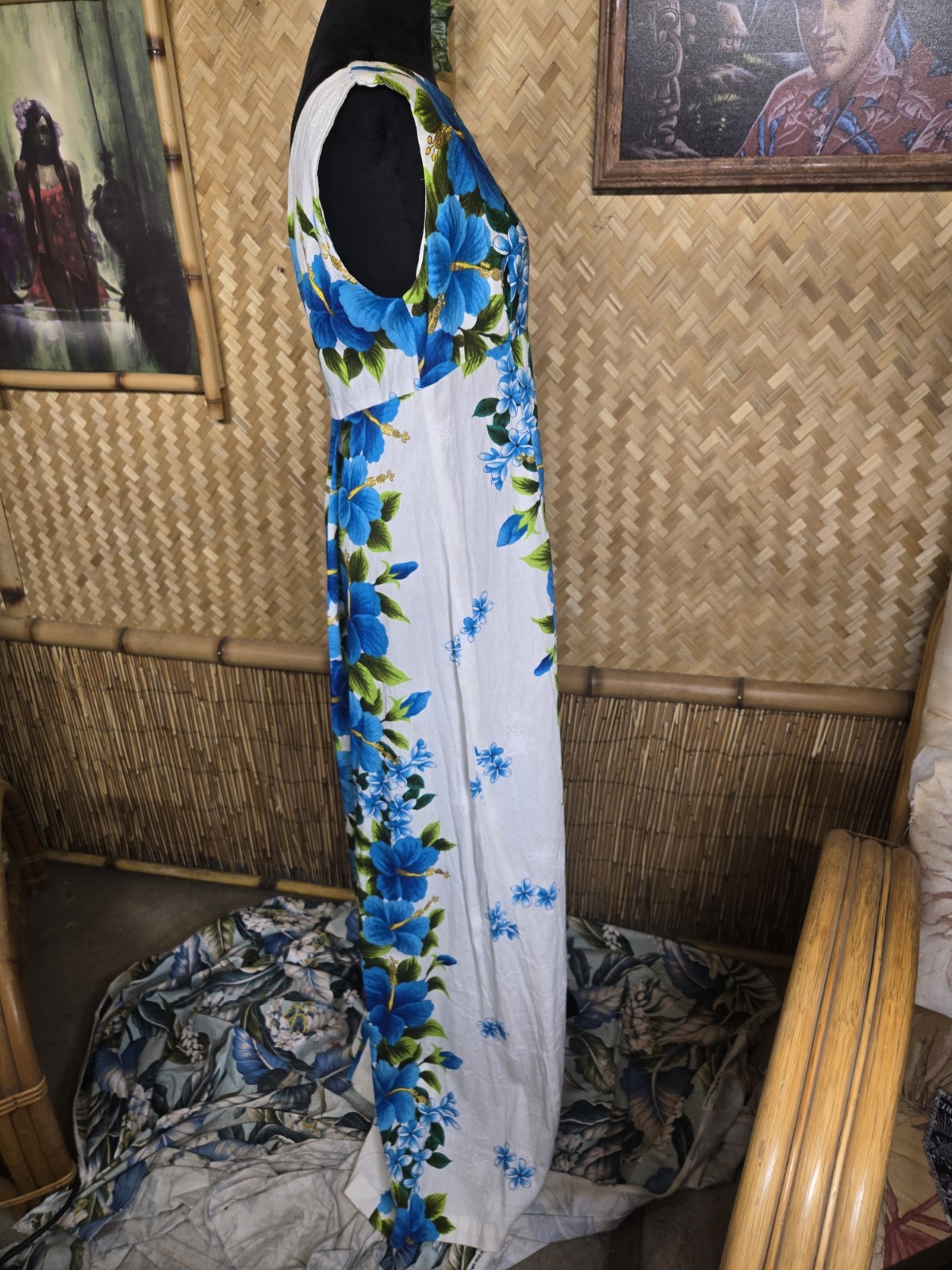 Vintage Ui-maikai Hawaiian Barkcloth Honeymoon Aloha Dress & Shirt Set w1257