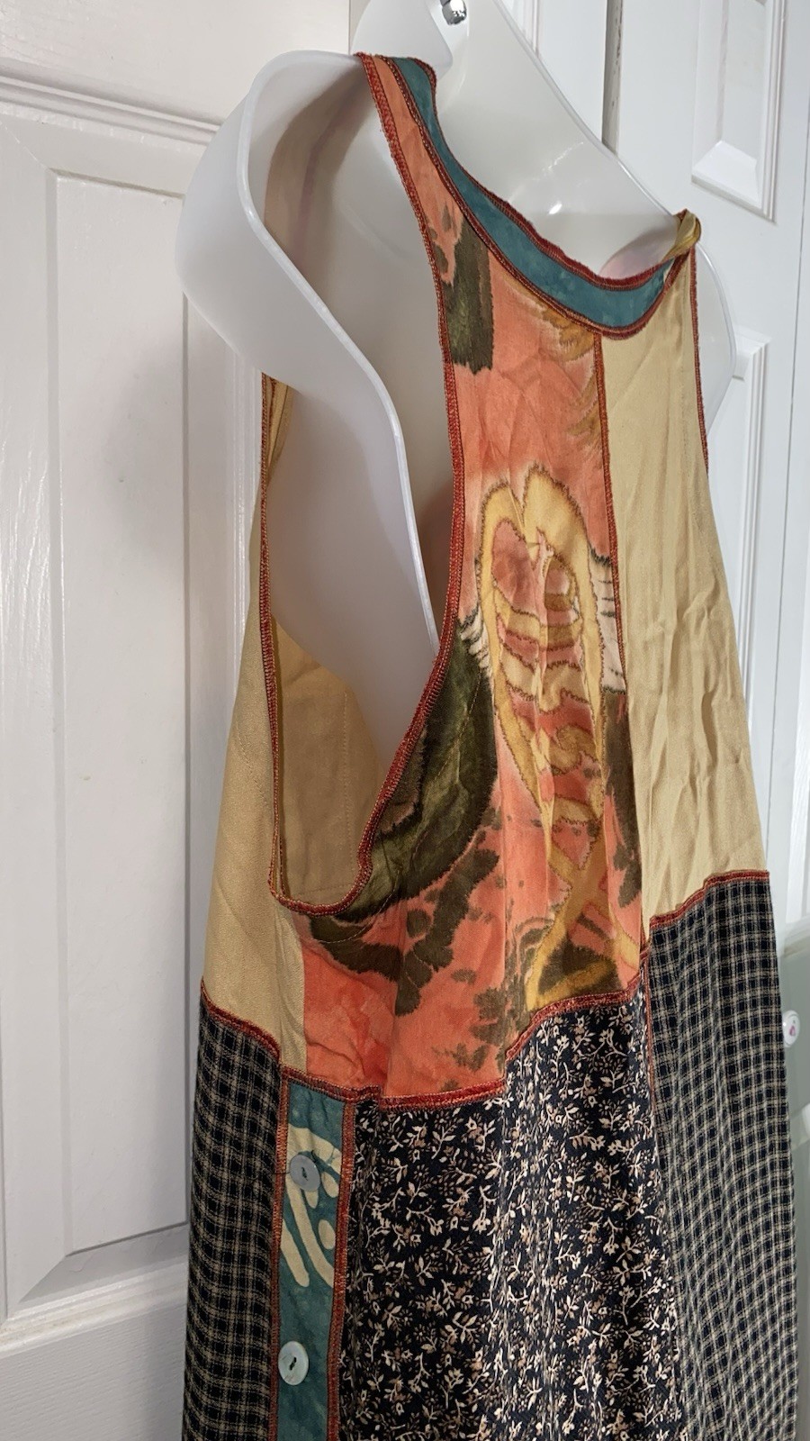 Vintage FAITH 90’s Boho Patchwork Sleeveless Dress L Rayon Art To Wear Maxi AA21