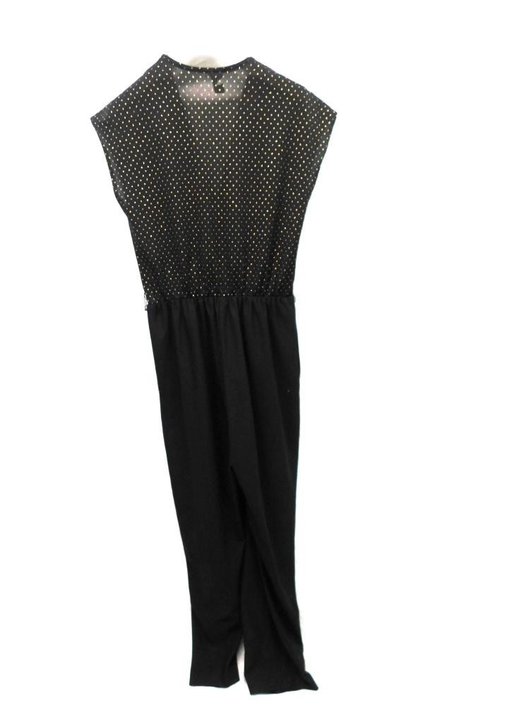 Vintage 70s S Black Copper Glitter Dot Jumpsuit Sheer Disco Dancing Short Sleeve
