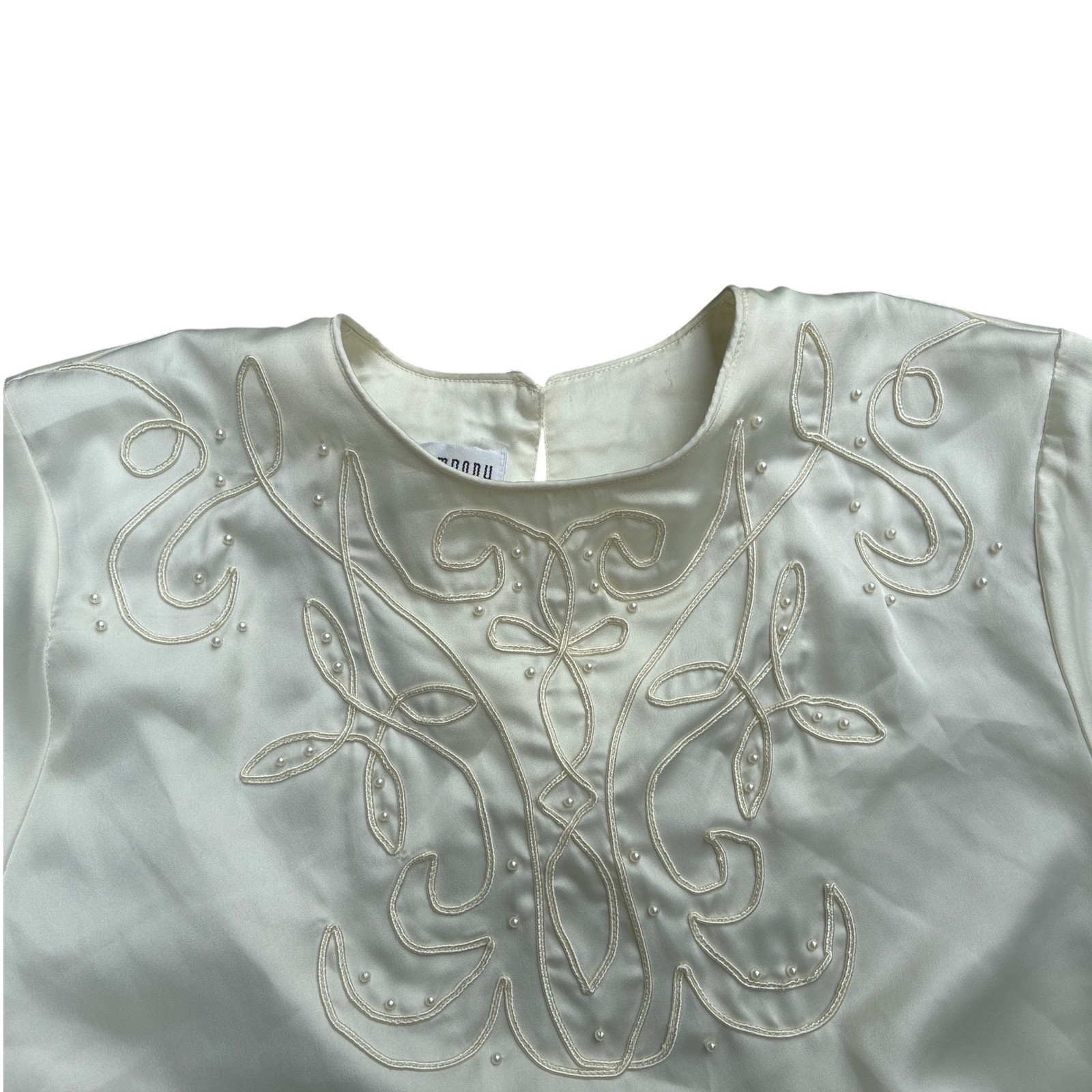 SK Company Vintage Blouse Womens Sz 8 Ivory Embroidered Pearl Detail wedding