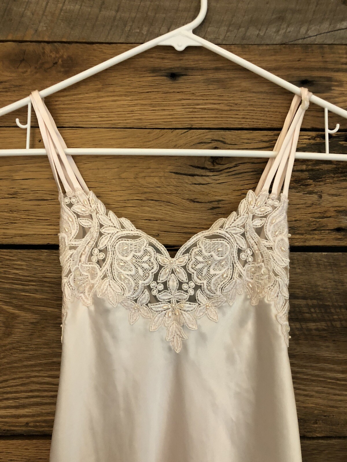 Womens Vintage Intimo Amore Nighty Sz Small Pink Beaded Lace Bodice