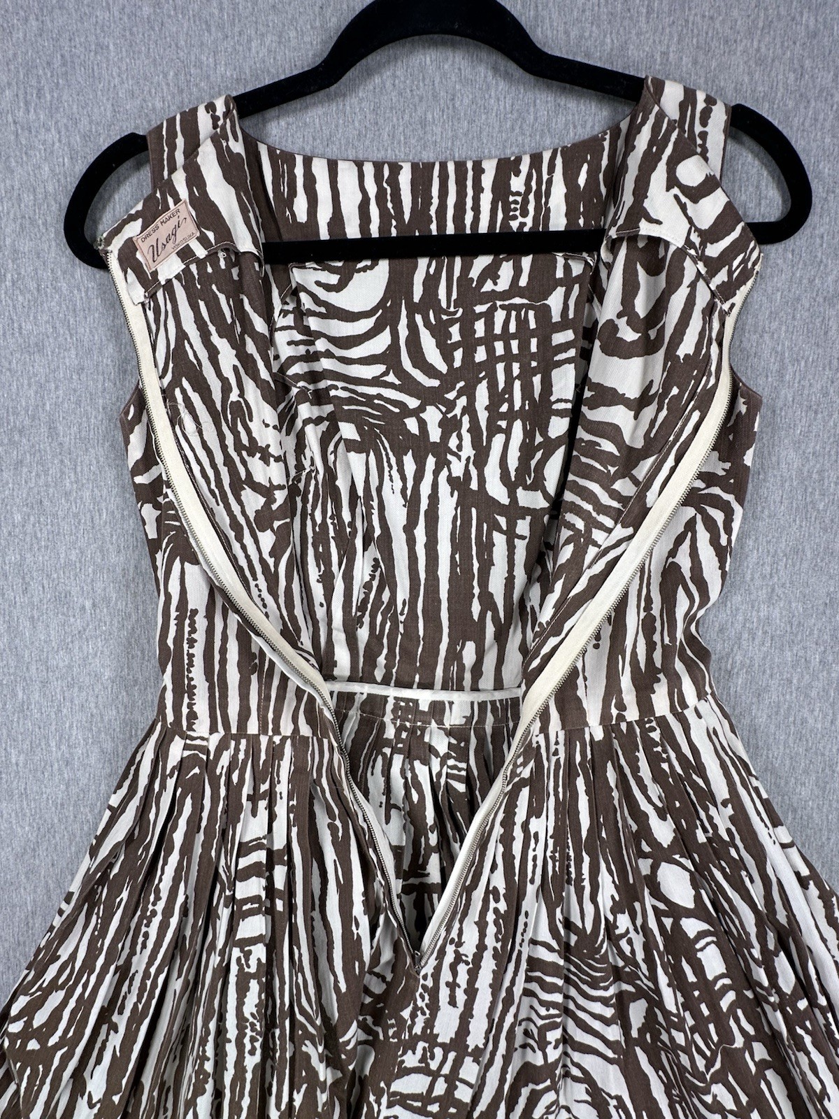 Vintage 1950s Abstract Cotton Summer Party Dress Maker Usagi Yokosuka Japan