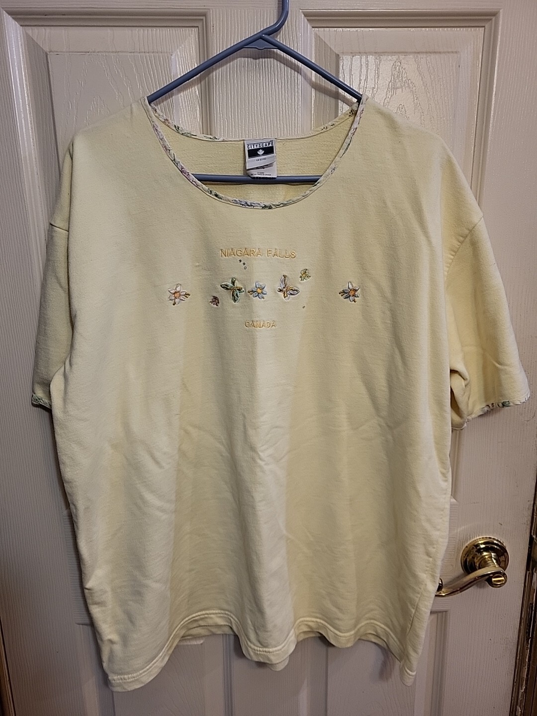 Vintage Embroidered Niagra Falls Canada Cityscape S/S Fleece Shirt Size XL