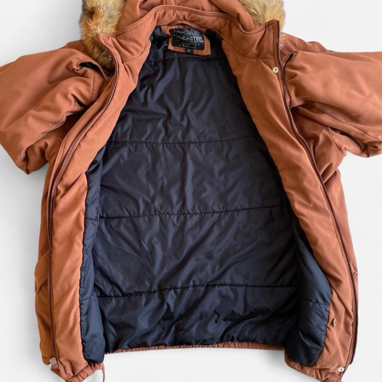 Vintage Forecaster of Boston Rust Brown Orange Real Fox Fur Hooded Parka Jacket