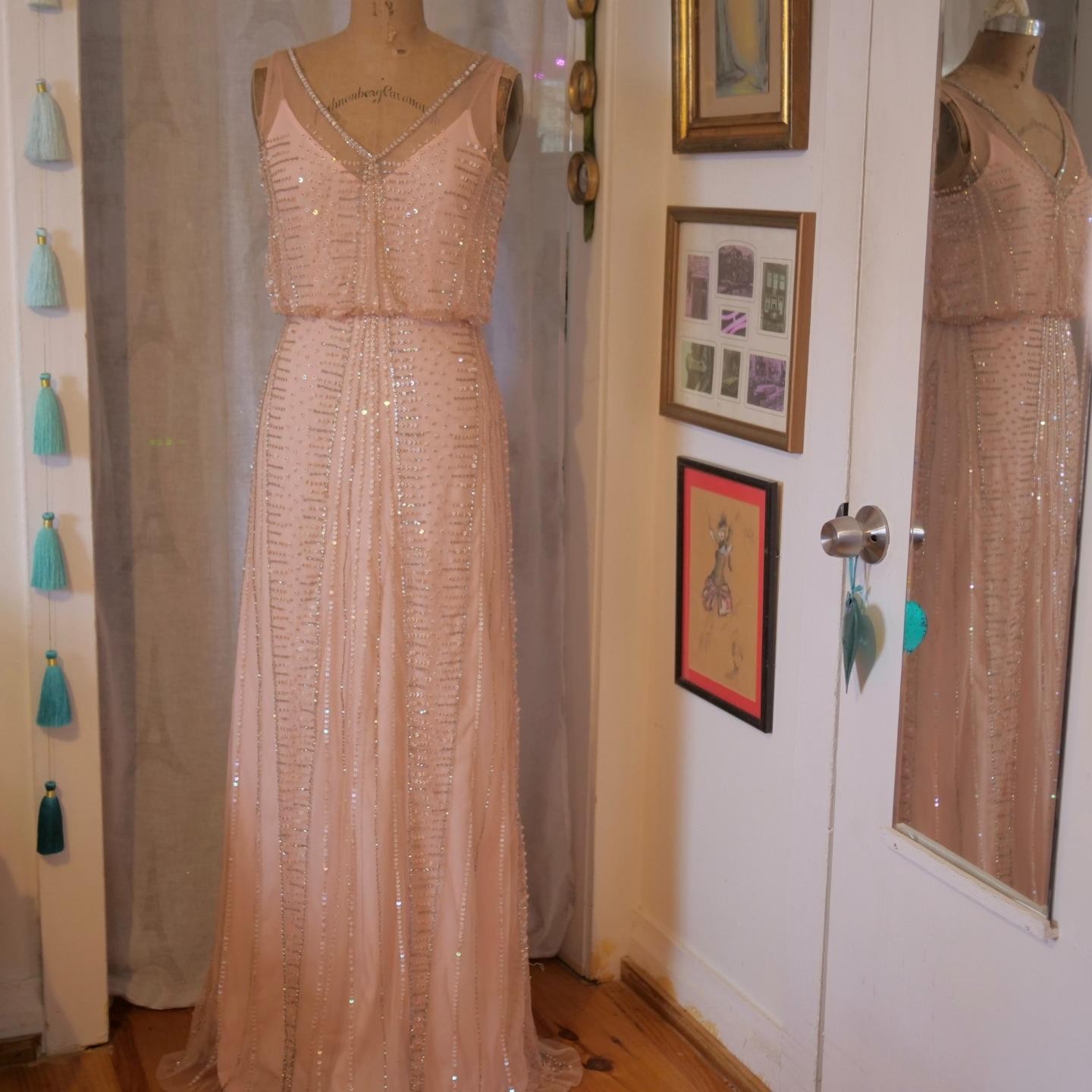 vtg 90s CACHE Y2K Pink Sequins Beaded Mermaid Maxi Dress Whimsigoth Fairycore 2