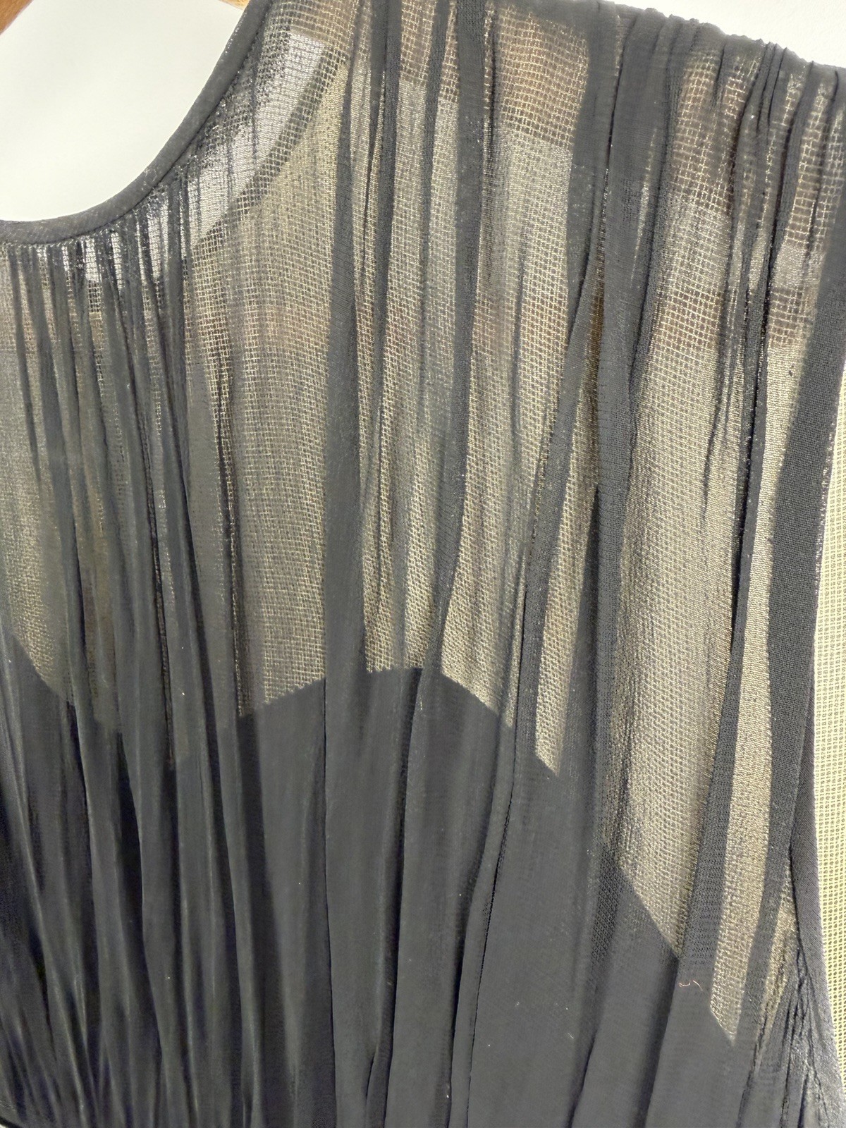 Vintage 1950s Mid Century Retro Black Chiffon Pleated Fit Flare Sleeveless Dress