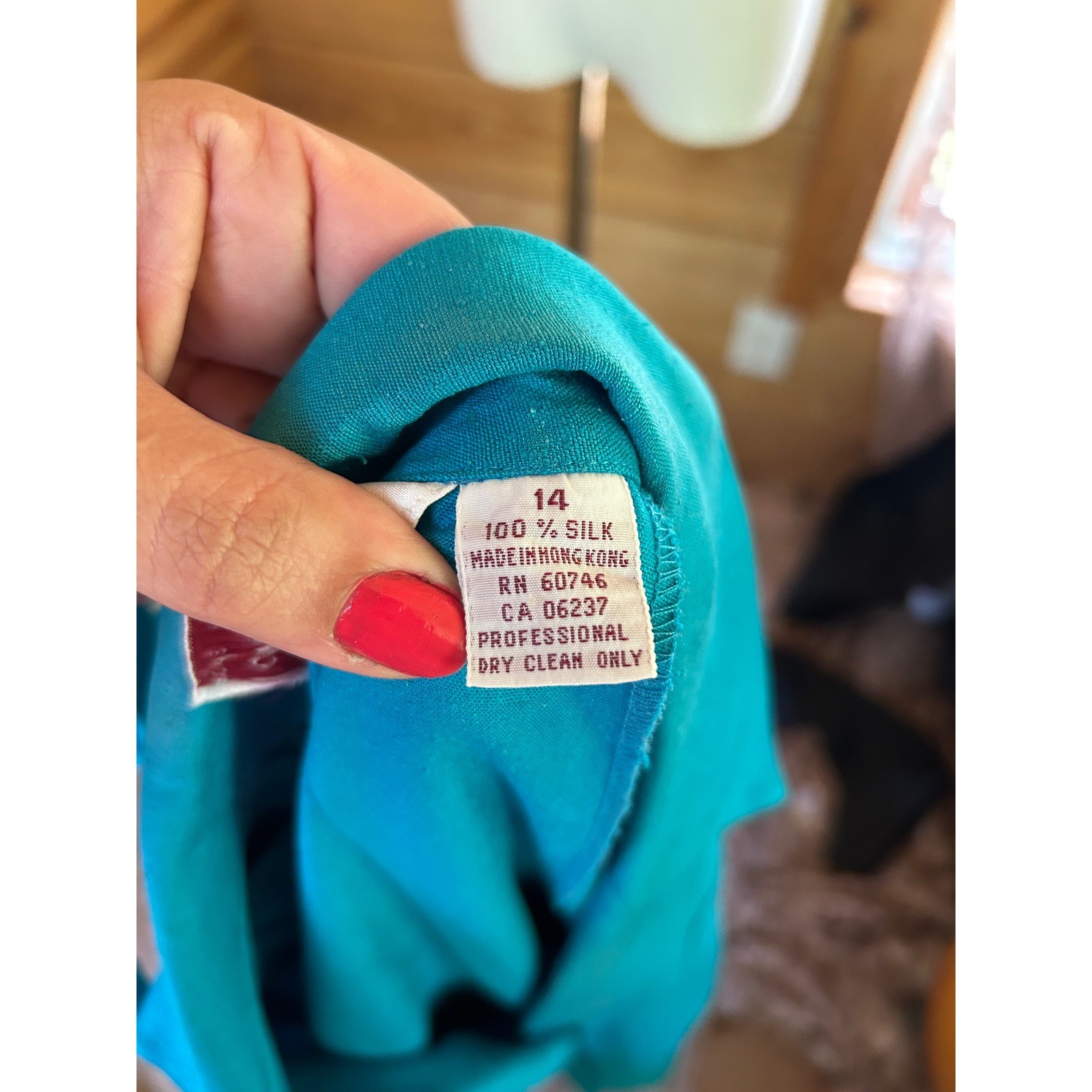 Vintage Silk Shirt Dress Women Size 14 Turquoise Teal Blue Midi Michel Laurent