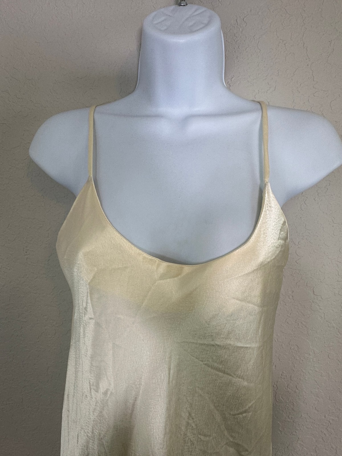 Vintage Mae Dear Paris NY Ivory Cream Satin Slip Maxi Dress Size P Petite ILGWU