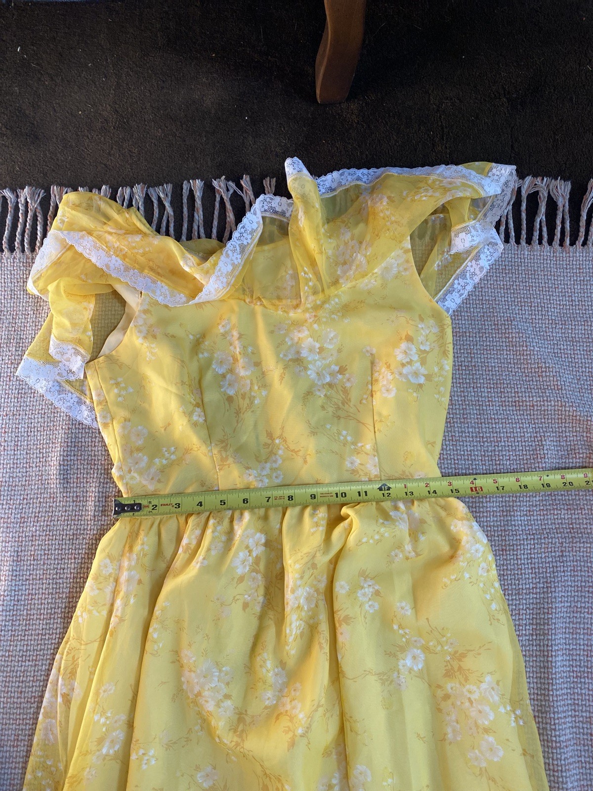 Vintage 70S Handmade Chiffon And Lace Metal Back Zipper Measurements And Photos