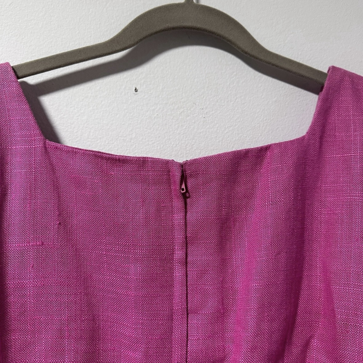 Vintage 80s Santa Fe Bright Pink Midi Dress Gold Embroidery Linen Women’s Sz 8