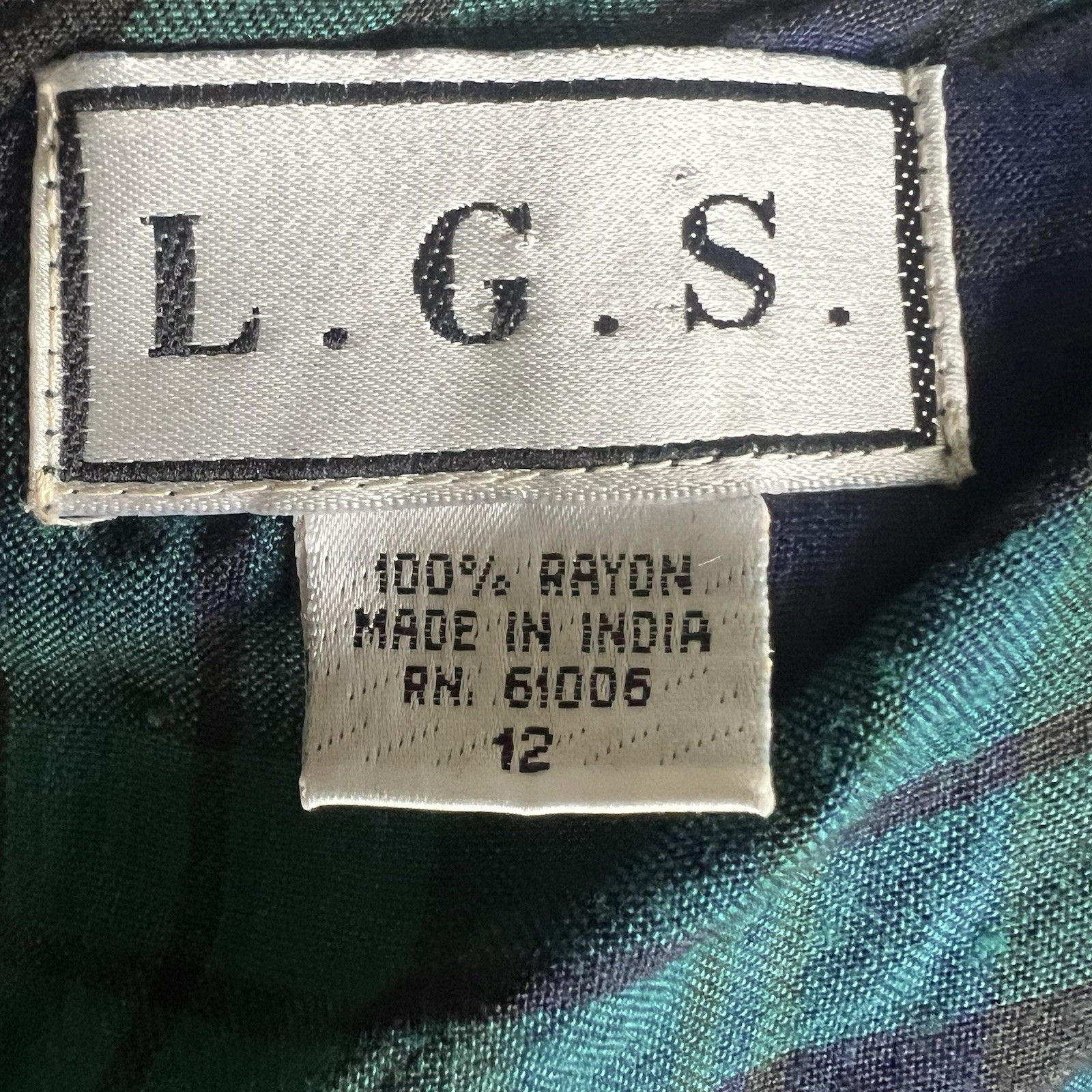 VTG LGS 90s Plaid Embroidered Drop Waist Maxi Dress 12 Tartan Plaid Shoulder Pad