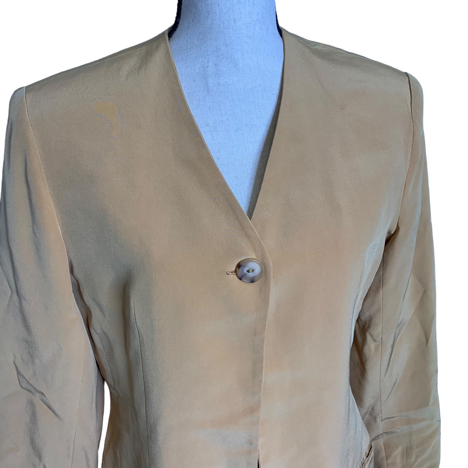 Horchow Blazer Womens Size 4 100% Silk Fully Lined One Button Faux Pockets LS