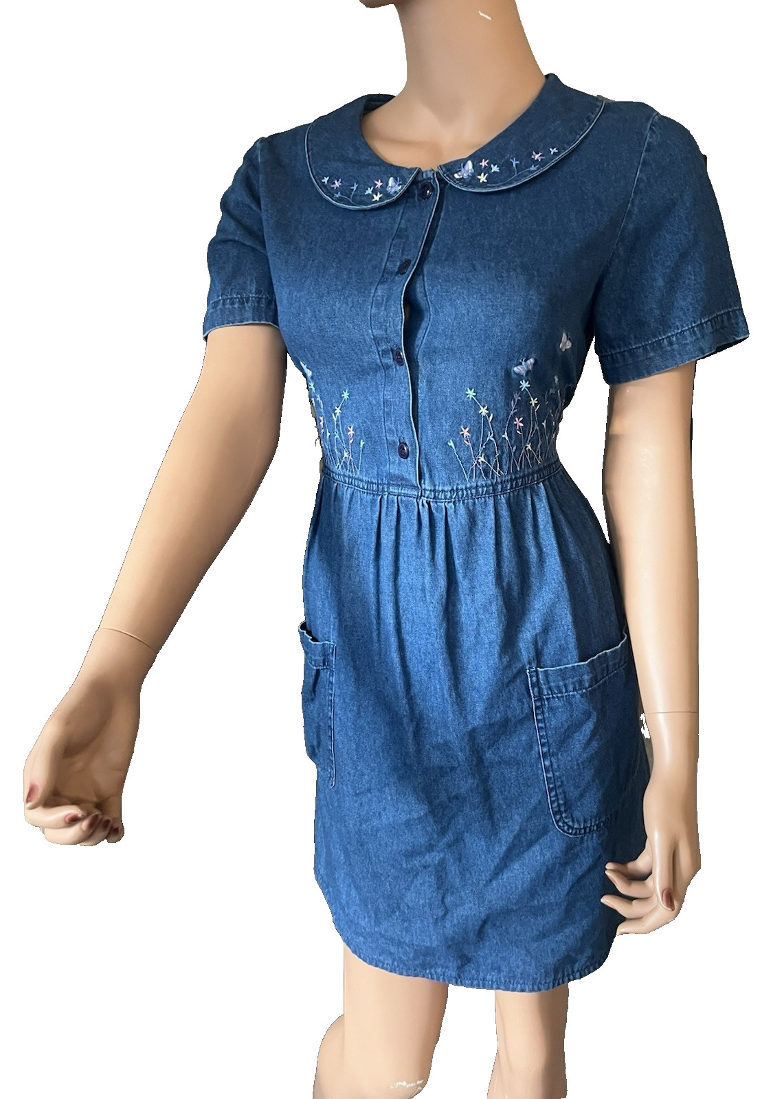 Vintage Denim Dress Small Y2K 90s COTTAGE CORE Lolita Prairie Chambray