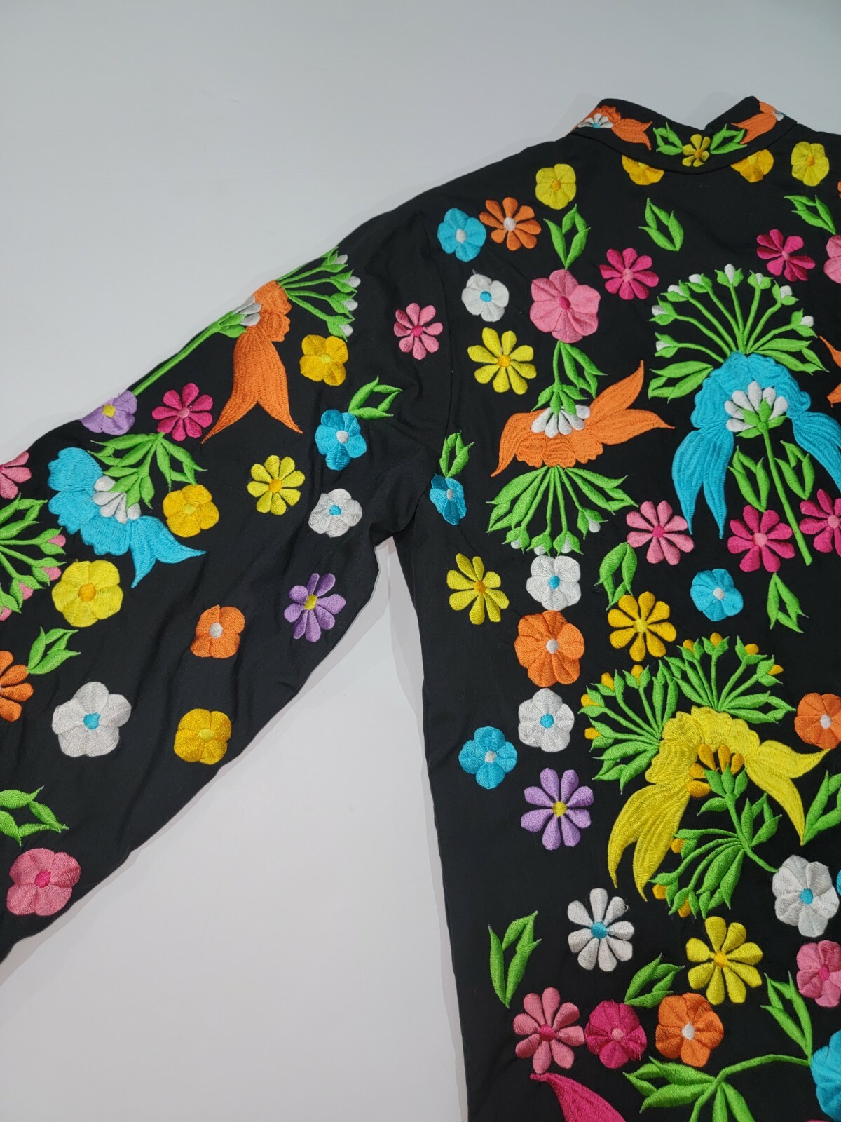 Vintage Colorful Heavy Embroidered Floral Button Blouse Top Jacket Art to Wear M