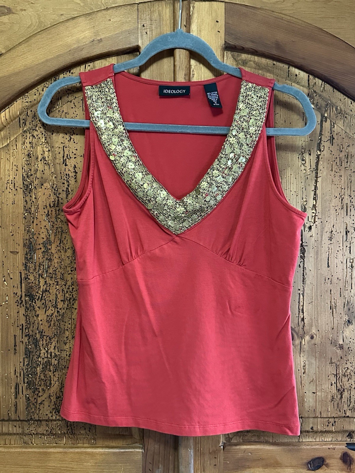 M/ Red With Gold Sequins/ Vintage Ideology Tank Top 90s