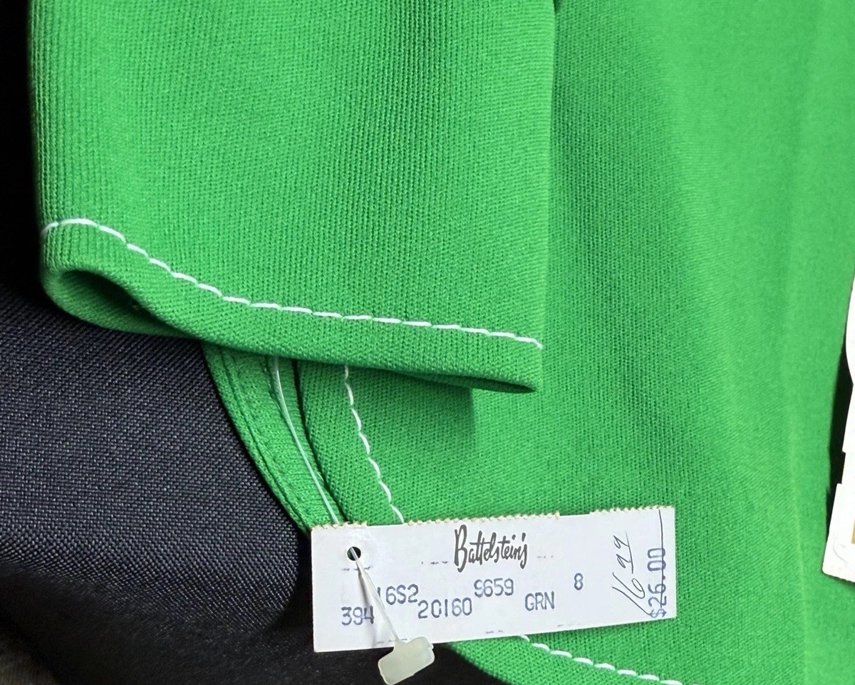 Vtg 1970s NWT ACT III Kelly Green 4 Piece Dacron Knit Tunic Pants Vest Suit 8⁠