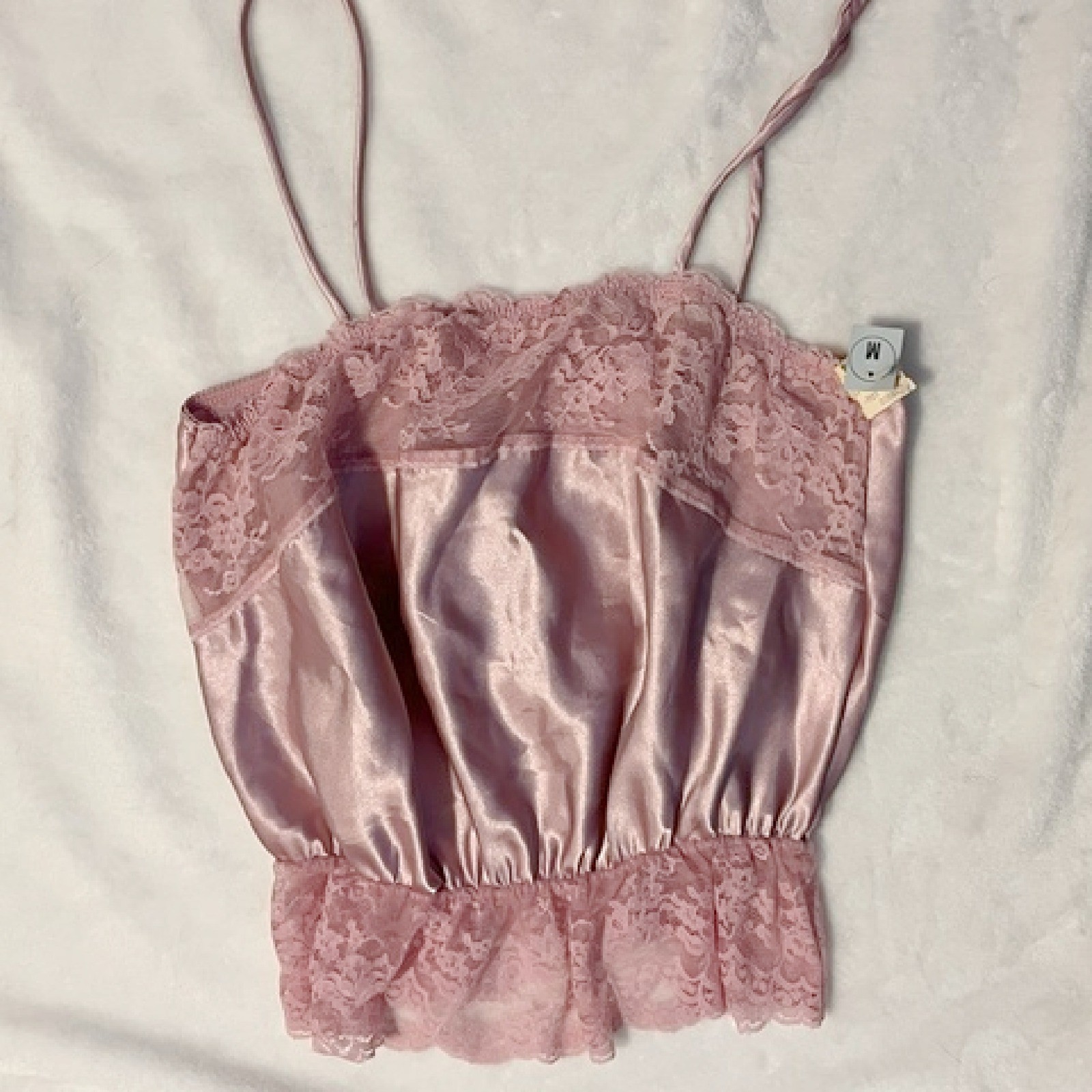 Vintage Body Chic dusty pink peplum crop lingerie top with lace (M)