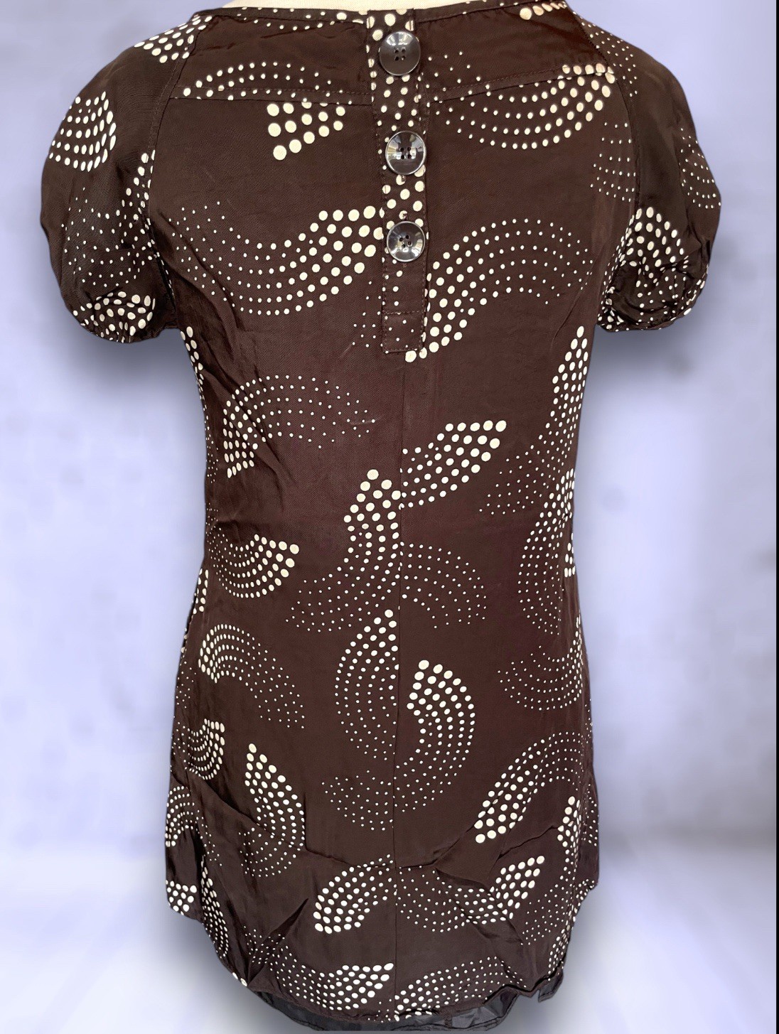Mod 1960’s Brown & Cream Abstract Polkadot Print Short Day Dress