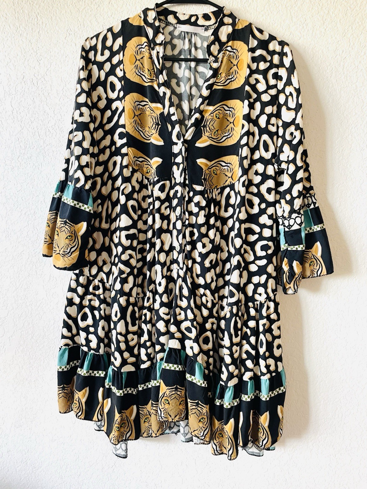Vintage 90’s Viscosa Animal Tiger Leopard Babydoll Top/Dress Italy 1X/2X