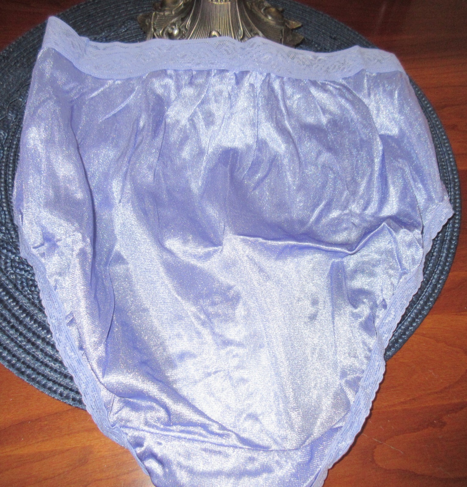 vintage FRUIT of the LOOM ALICE BLUE lace waist HI LEG SISSY sheer panties 6/M