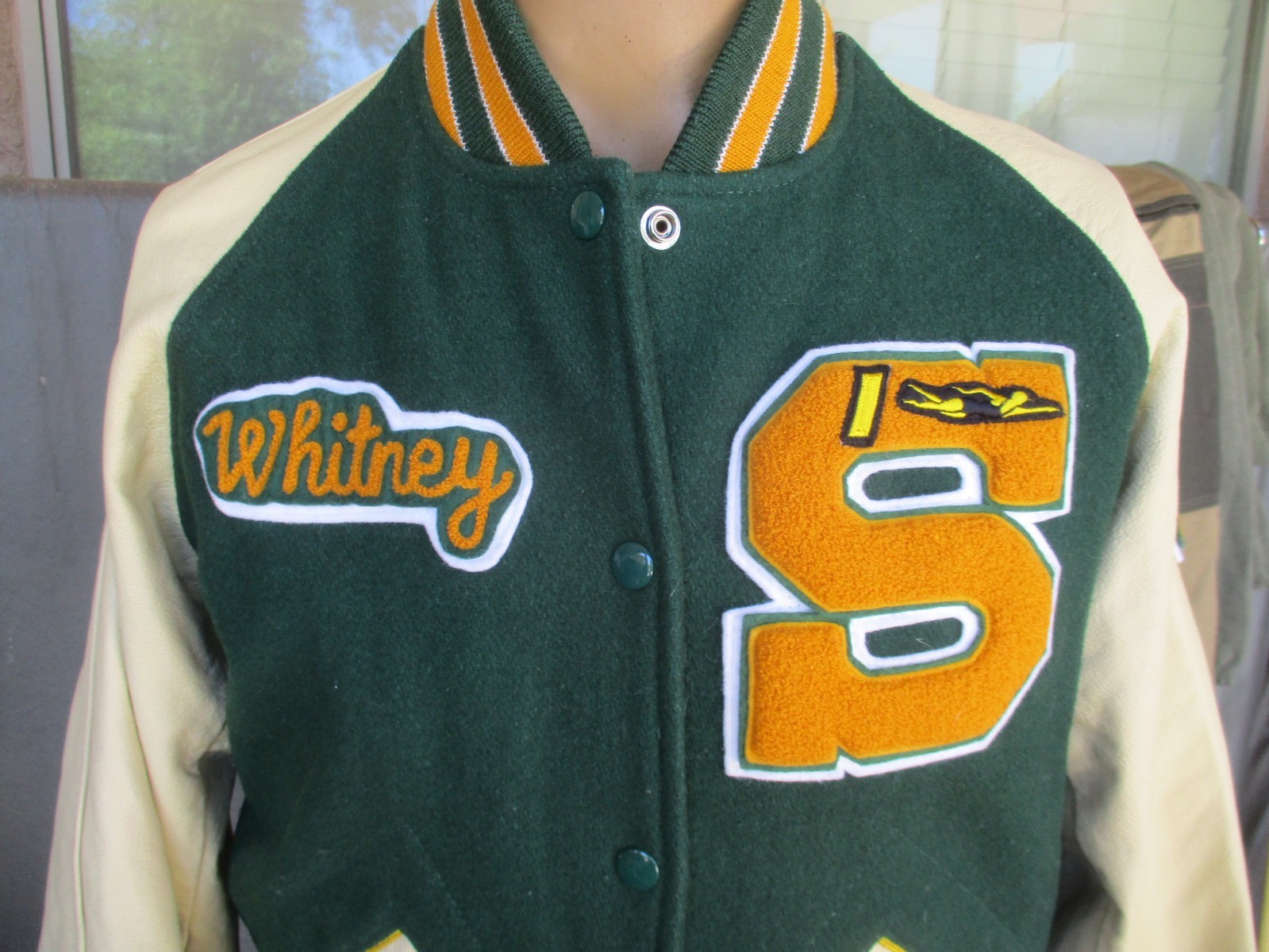 Shorecrest High School Letterman Varsity Jacket, Swimming, Leather Sleeves