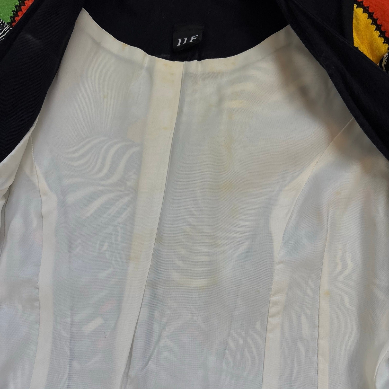 1980s IIF Zebra Geometric Print Skirt Set Blazer Car Wash Fringe Mini Two Piece