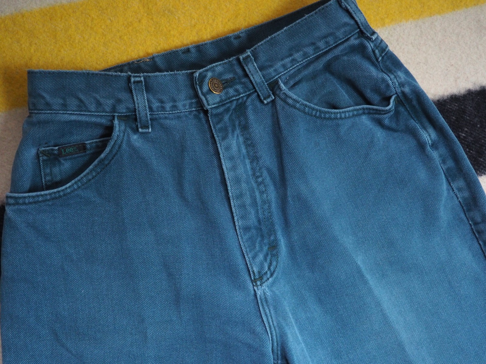 VTG 80s 90s LEE Spruce Green Teal USA High Waist Mom 27×26 Jeans Pants Womens