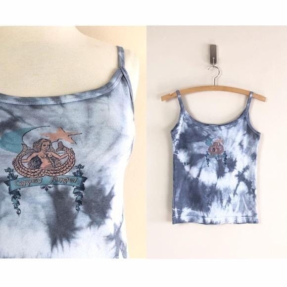 vintage 90s tie dye cropped tank top gypsy angel mermaid moon star grunge 1990s