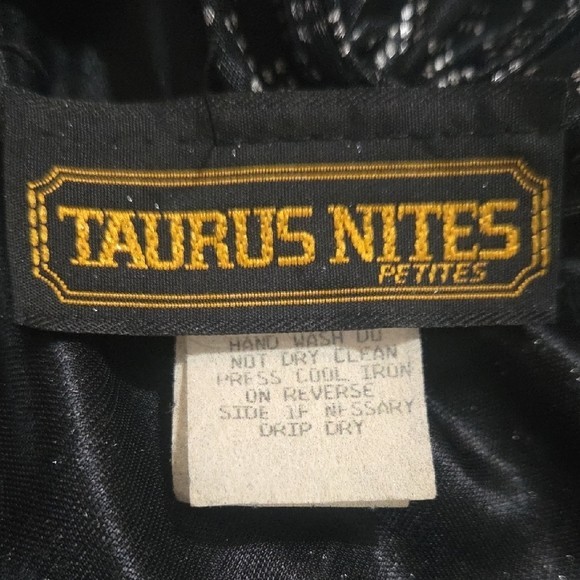 Vintage 80s Taurus Nites Metallic Dress Black Silver Shoulder Pad 6