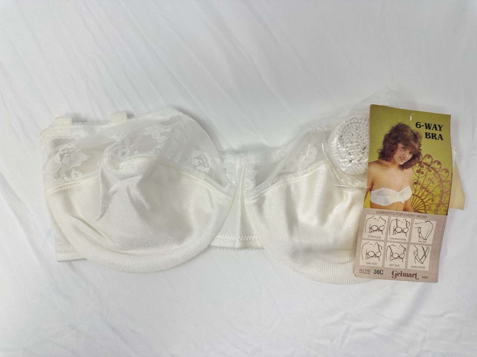 Gelmart Vintage Ivory Lace 6-Way Halter Strapless ++ Underwire Bra 36C NWT #C146