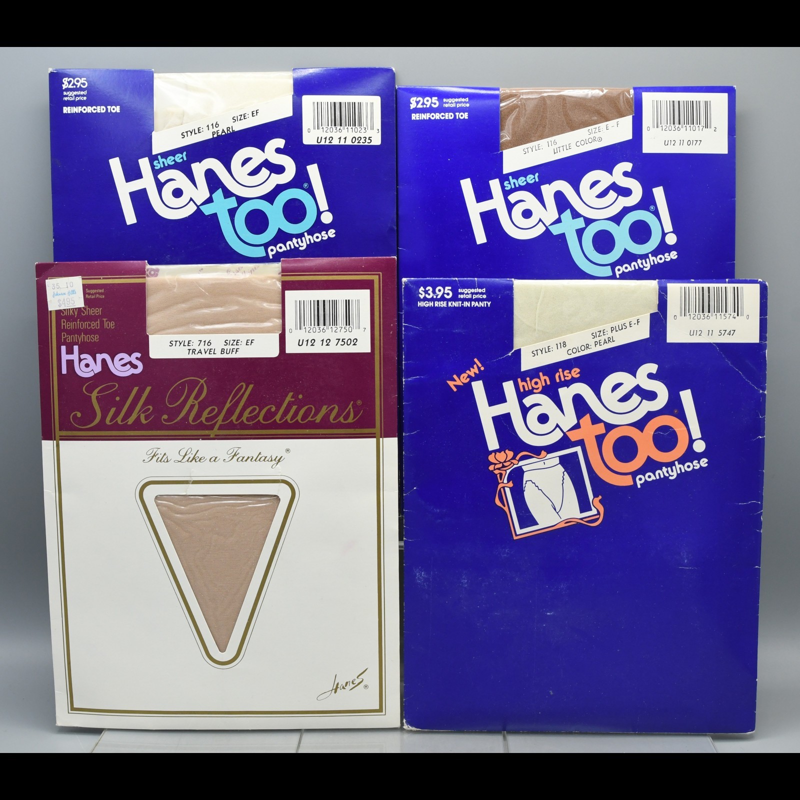 Hanes Pantyhose Nylons Lot of 4 Vintage QUEEN SIZE EF Pearl Little Color Buff