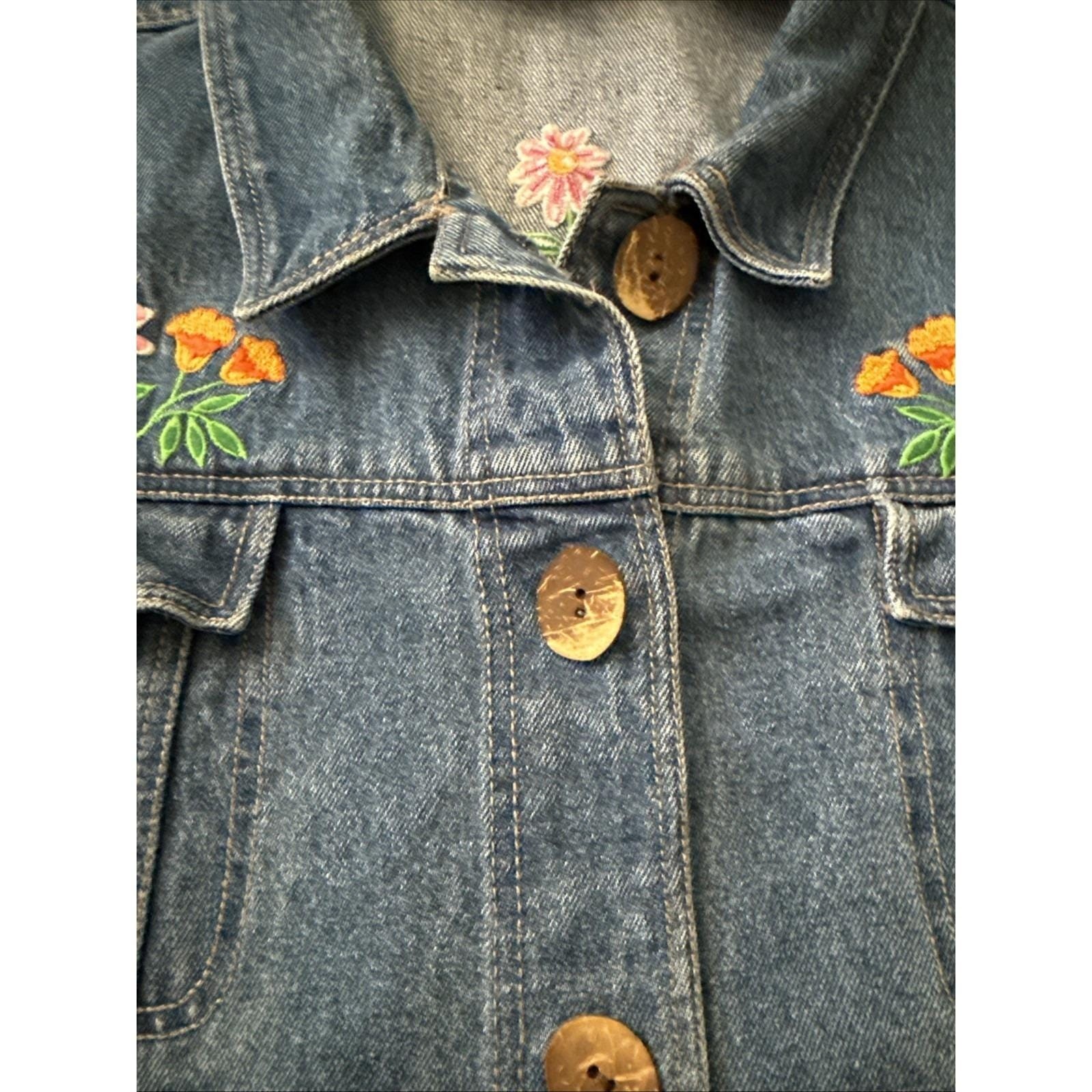 Portraits by Northern Isles Denim Vest 90s Vintage Floral Embroidery