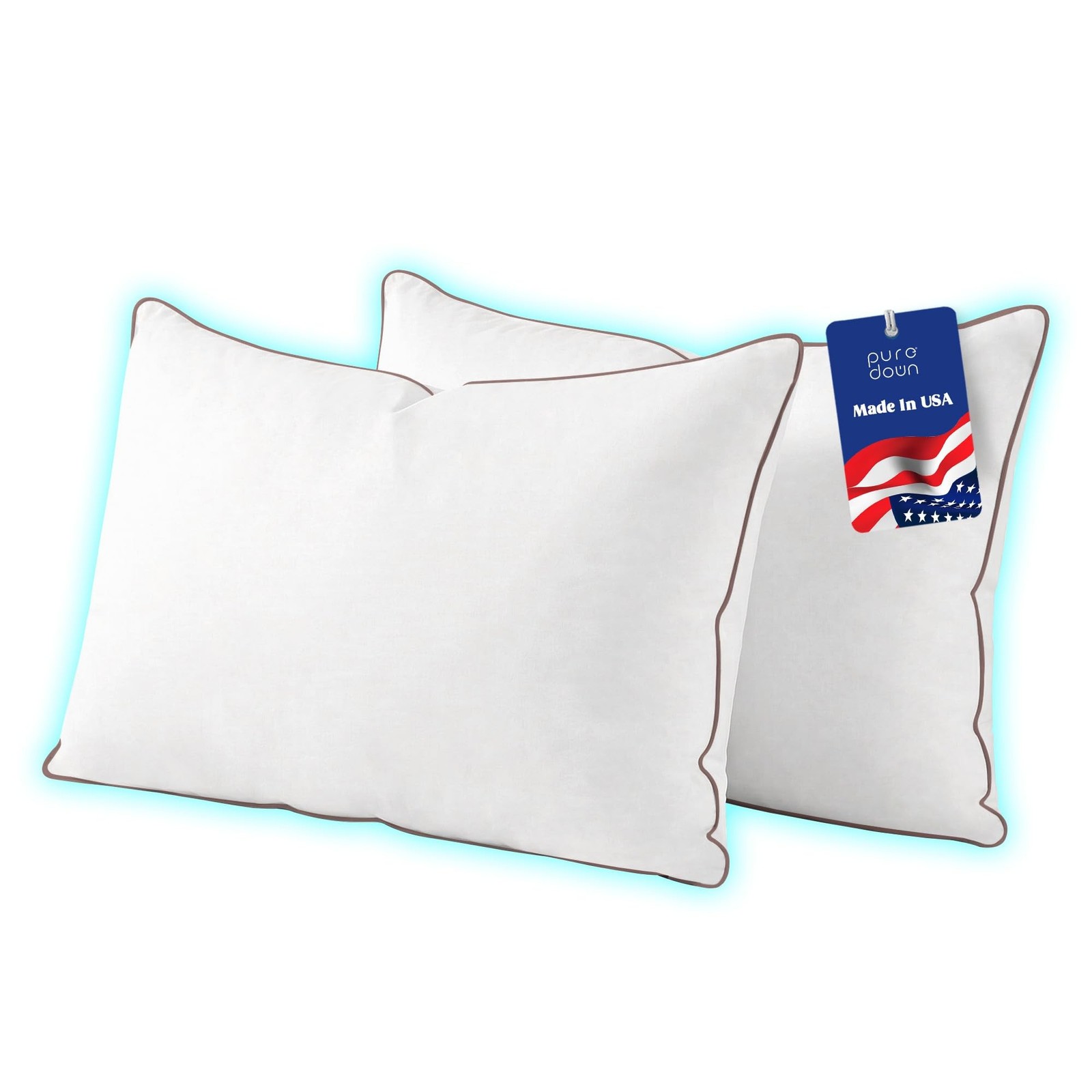 puredown® Made in USA Goose Feather Down Pillows, Standard Size Set of 2, 1