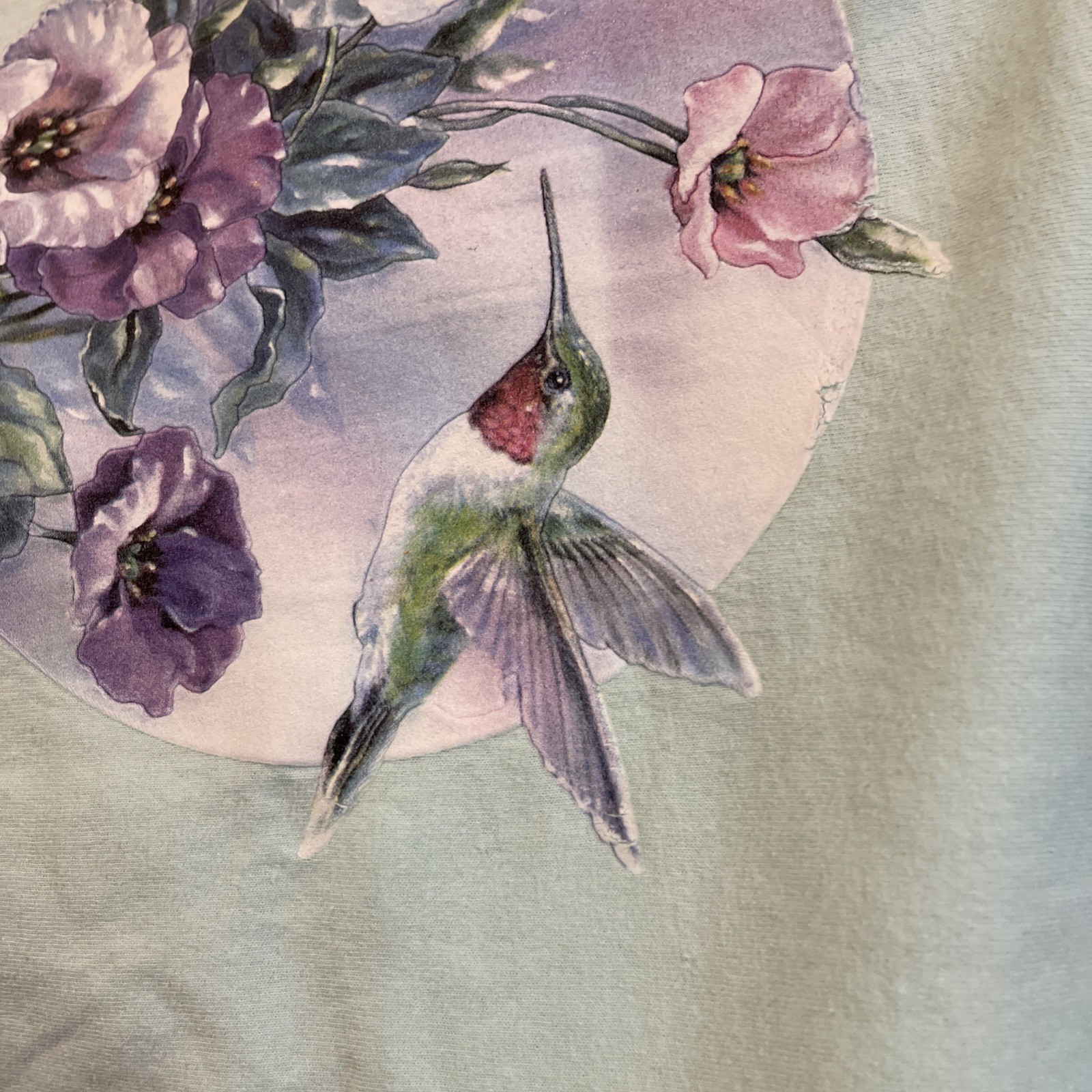 VTG Hummingbird T-Shirt & Shorts Set Single Stitch Floral Art Graphic Green XL