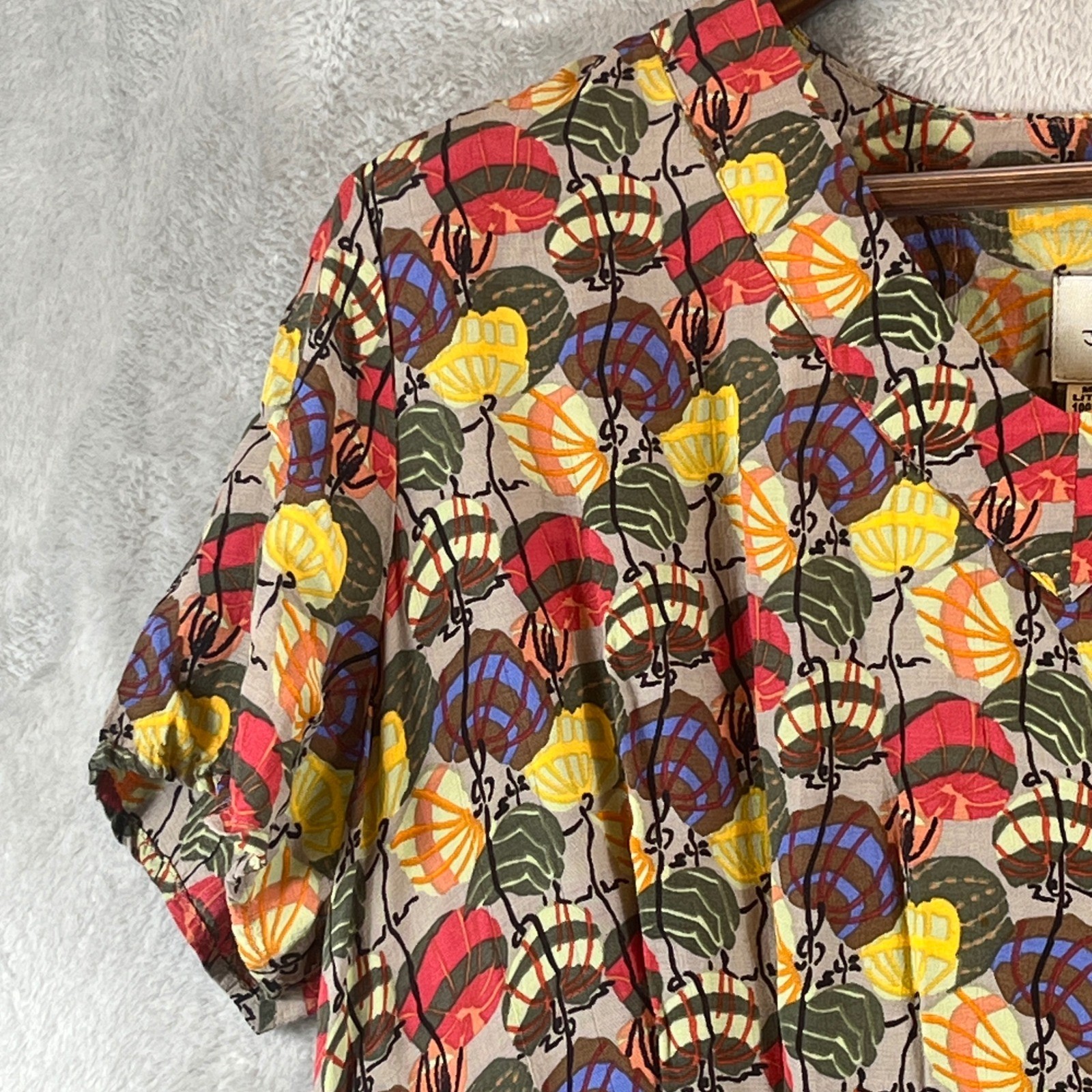 VTG FLAX Jeanne Engelhart Dress M Rayon Abstract Print Midi Pockets Lithuania