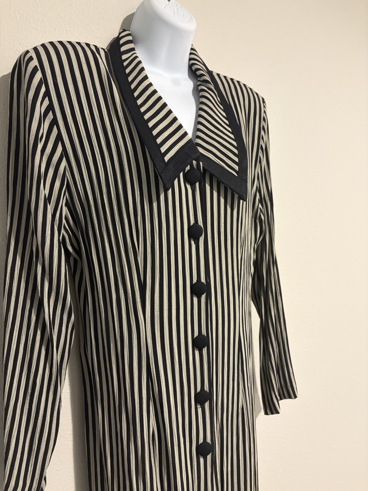 Vtg 90s Dawn Joy Maxi Pencil Dress~11/12~ Black Stripes Button Down Grunge