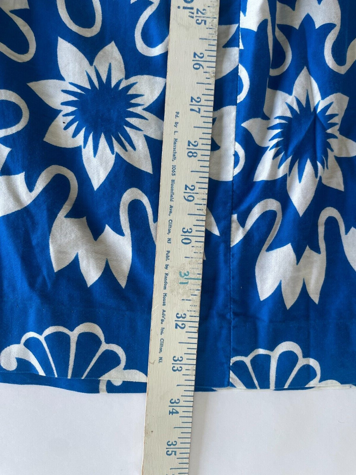 Vintage 1950s Waltah Clarke’s Hawaiian Blue Hibiscus Dress Bow Sm Md S/M