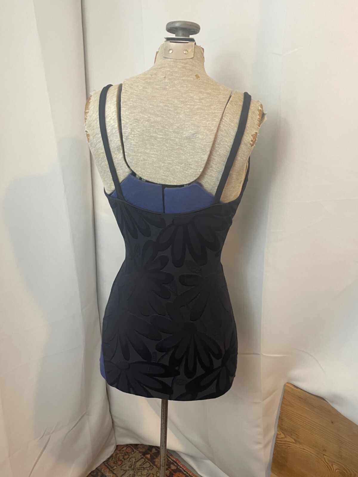 Swim Bathing Suit Maillot Black 1990s Vintage Supermodel Floral Minimalist 10 M
