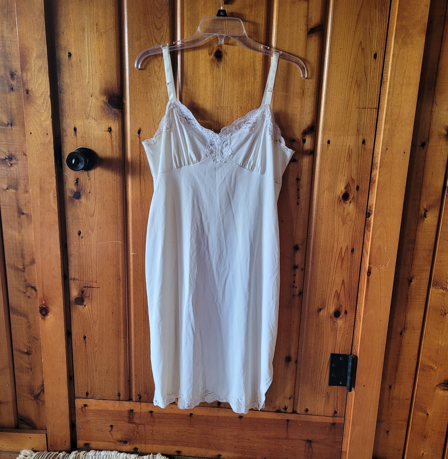 1970s Vintage Shadowline Ivory Slip Dress Nightgown Lace Pink Embroidery Small
