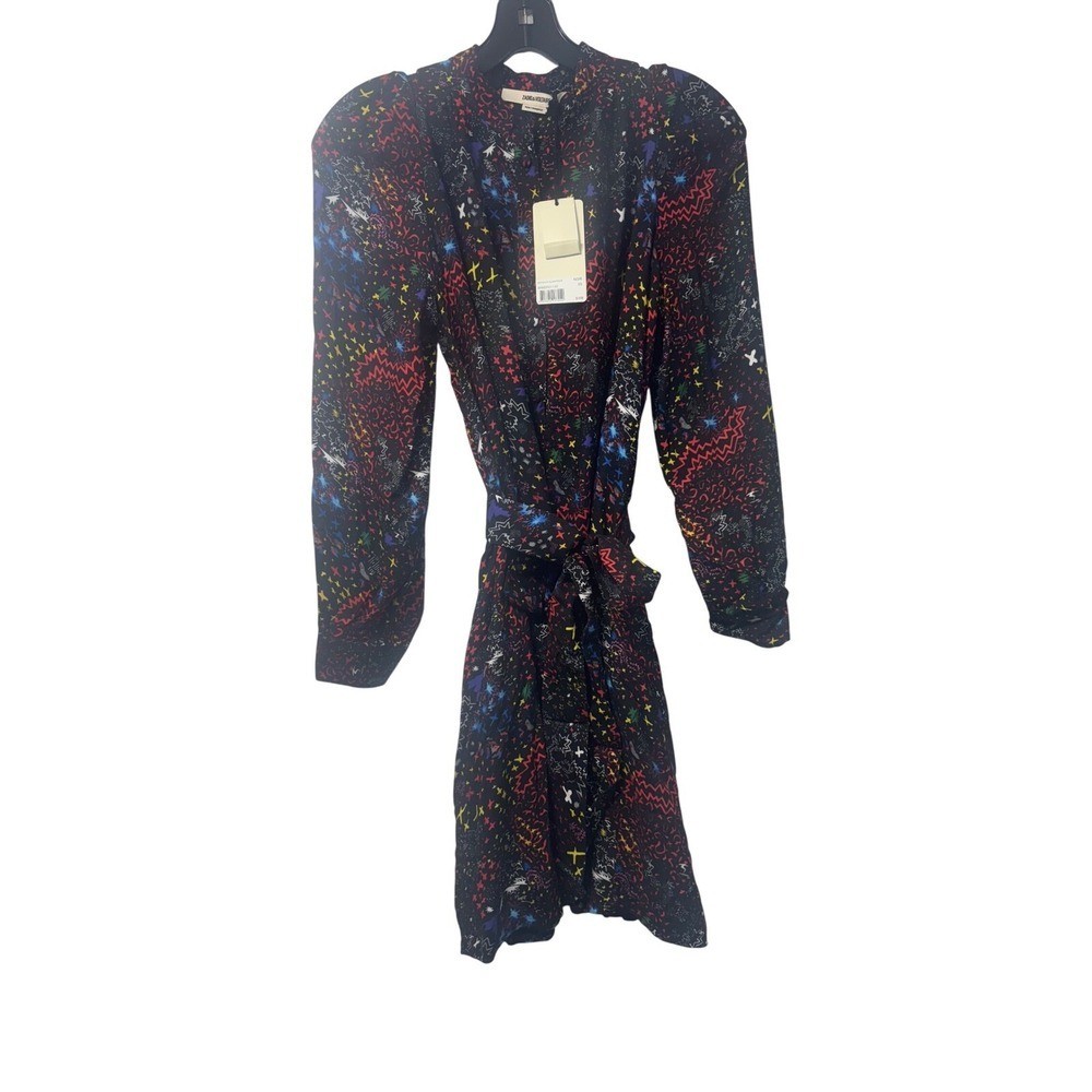 Zadig & Voltaire NWT Retouch Glam Rock Mini Dress Black/Multi Color XS MSRP $498