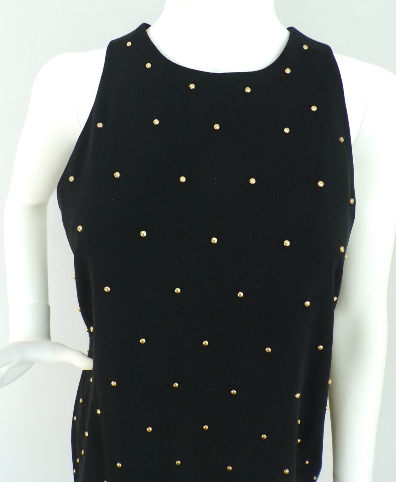 Vintage 80s Dress Gold Studded Black Short Sleeveless Cocktail Party Mini Small