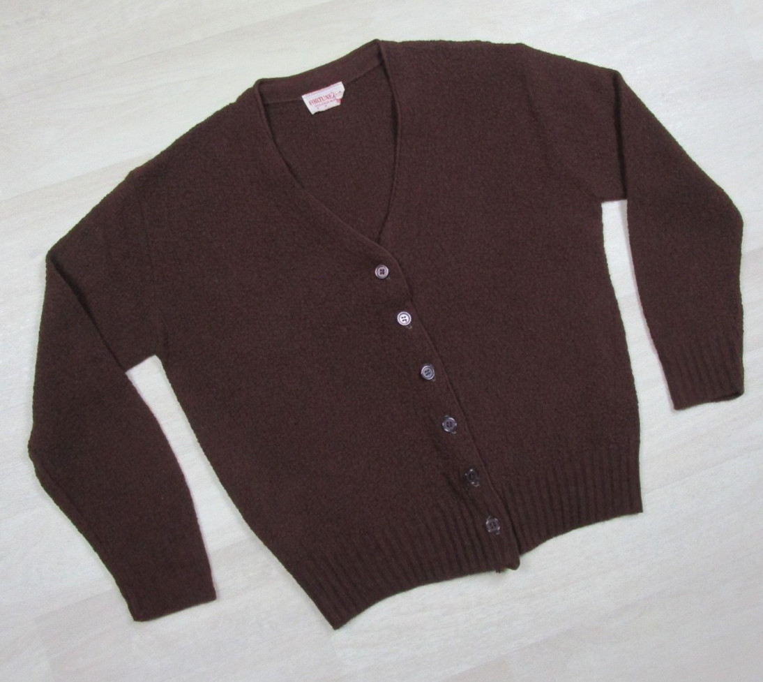 Vintage 60s Fortune Knits Cardigan Sweater Womens Size (L) Brown Boho Academia