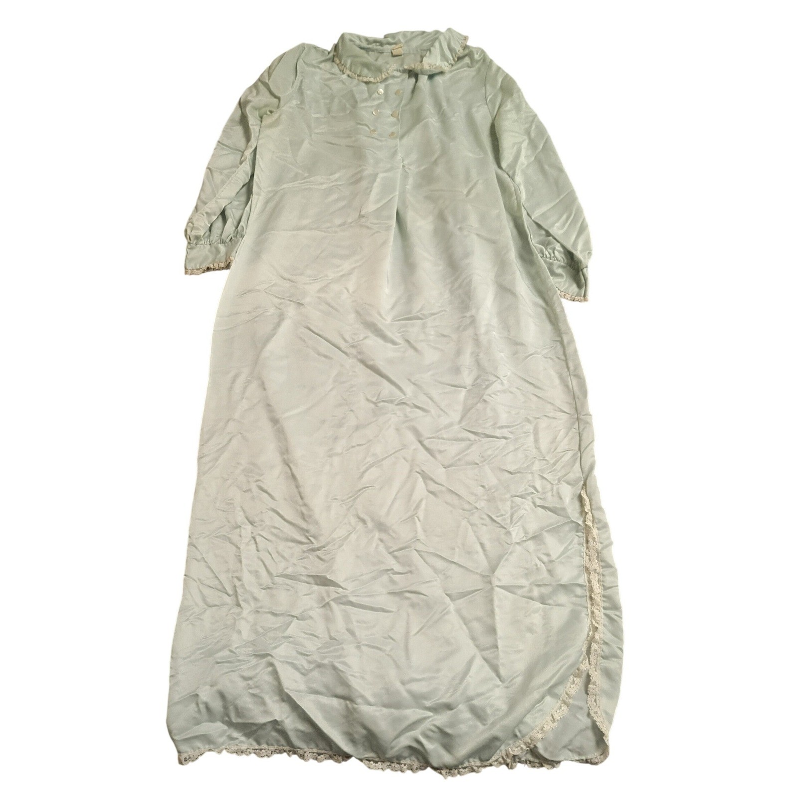 Leonora Vintage Nightgown Womens Small Mint Green Satin Lace Trim Regencycore