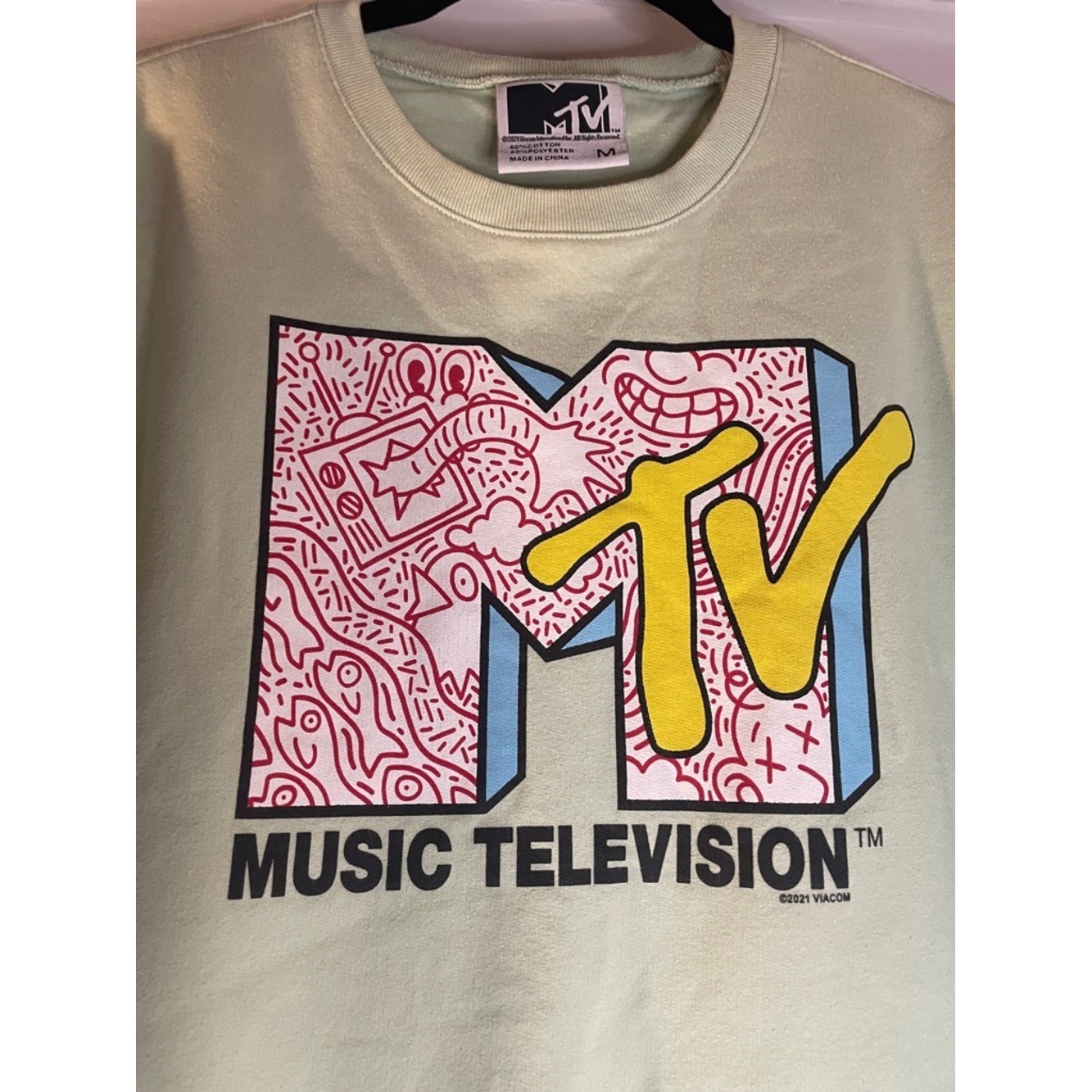 Vintage MTV KEITH HARING sea Foam green Graphic Logo Crewneck Sweatshirt medium