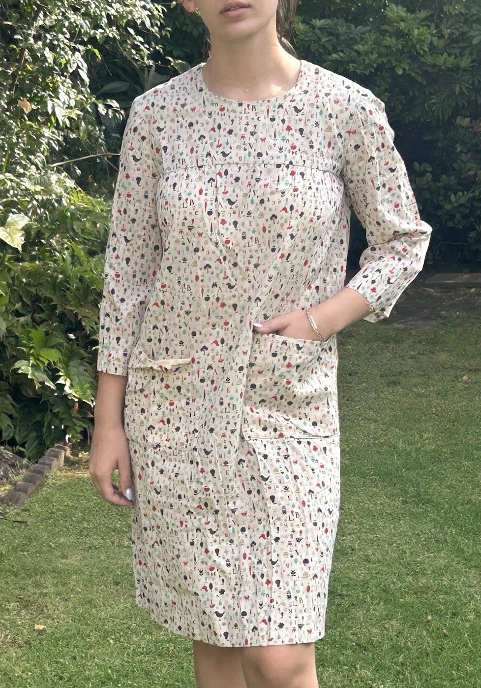 Vintage 60s Handmade M Smock Dress Alphabet Print