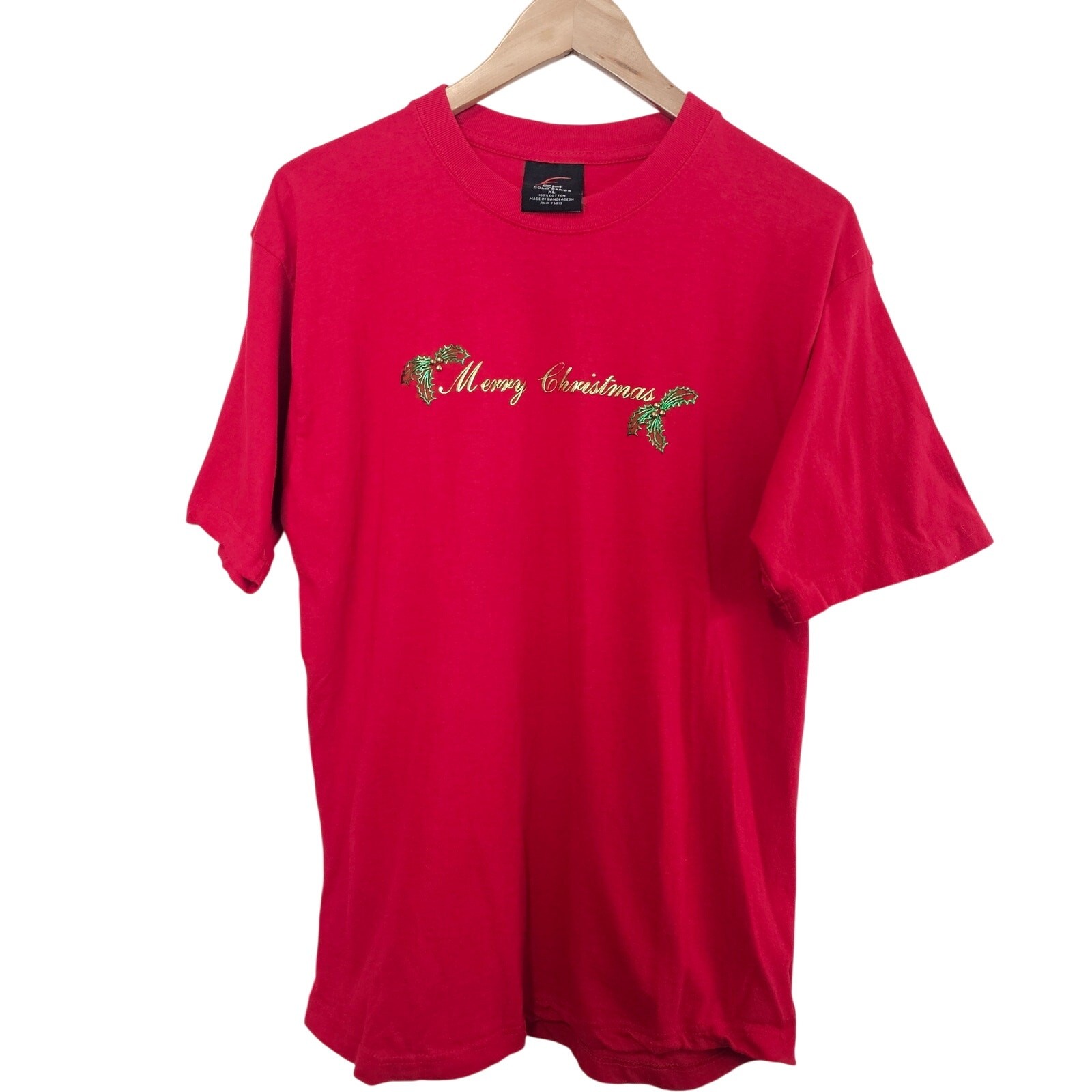 Vintage Merry Christmas T-Shirt Womens XL Red Puff Paint Holiday Party 80s Retro