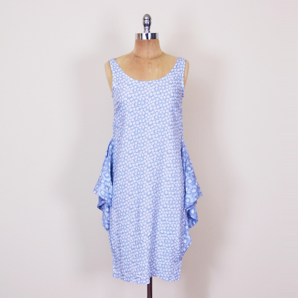Vtg 80s 90s Abstract Print Avant Garde Peplum Skirt Side Flap Midi Sun Dress XS