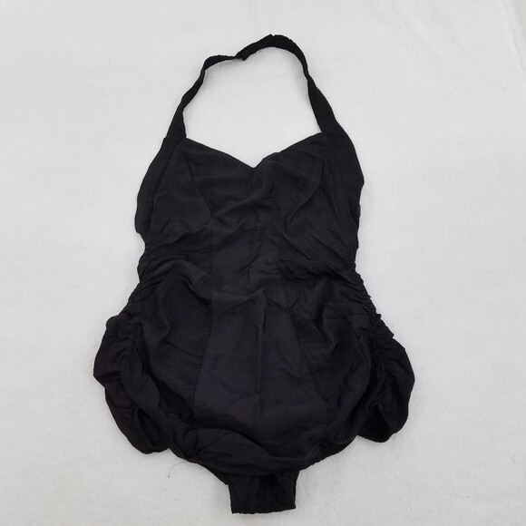 Rose Marie Reid Swim 50s Vintage Magic Lengths Black Ruched Pin Up Play Suit VLV